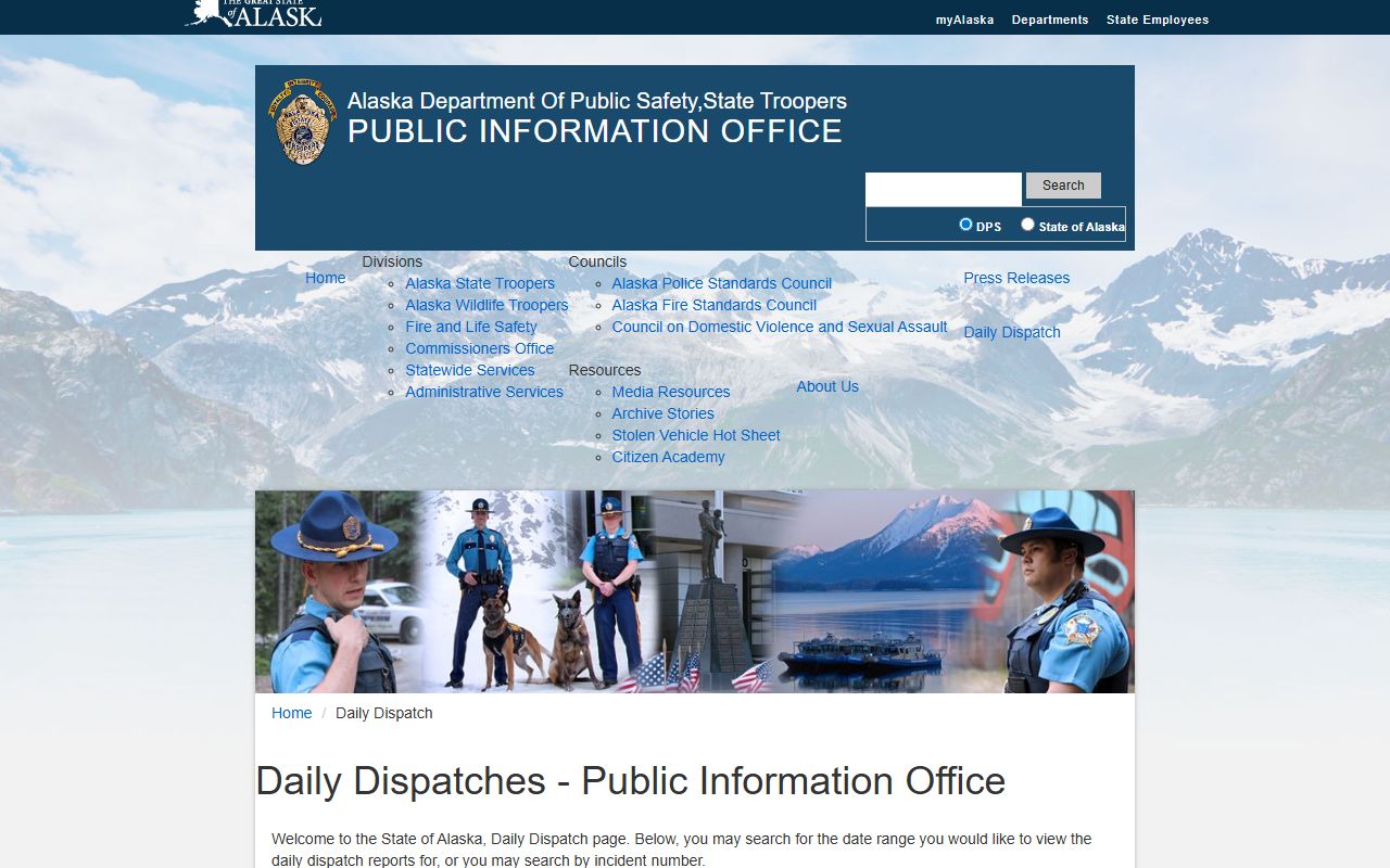 Alaska State Troopers D Detachment Fairbanks recent bookings dispatch