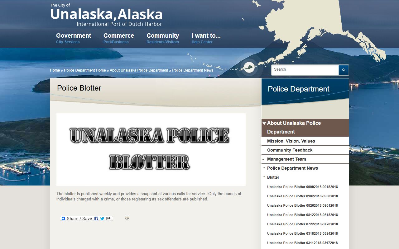 Aleutians West recent bookings Unalaska police blotter page