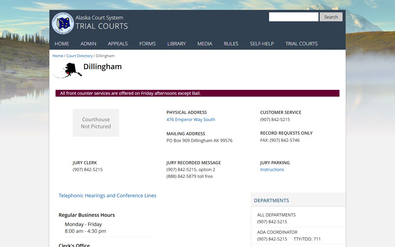 Dillingham Census Area recent bookings superior court directory