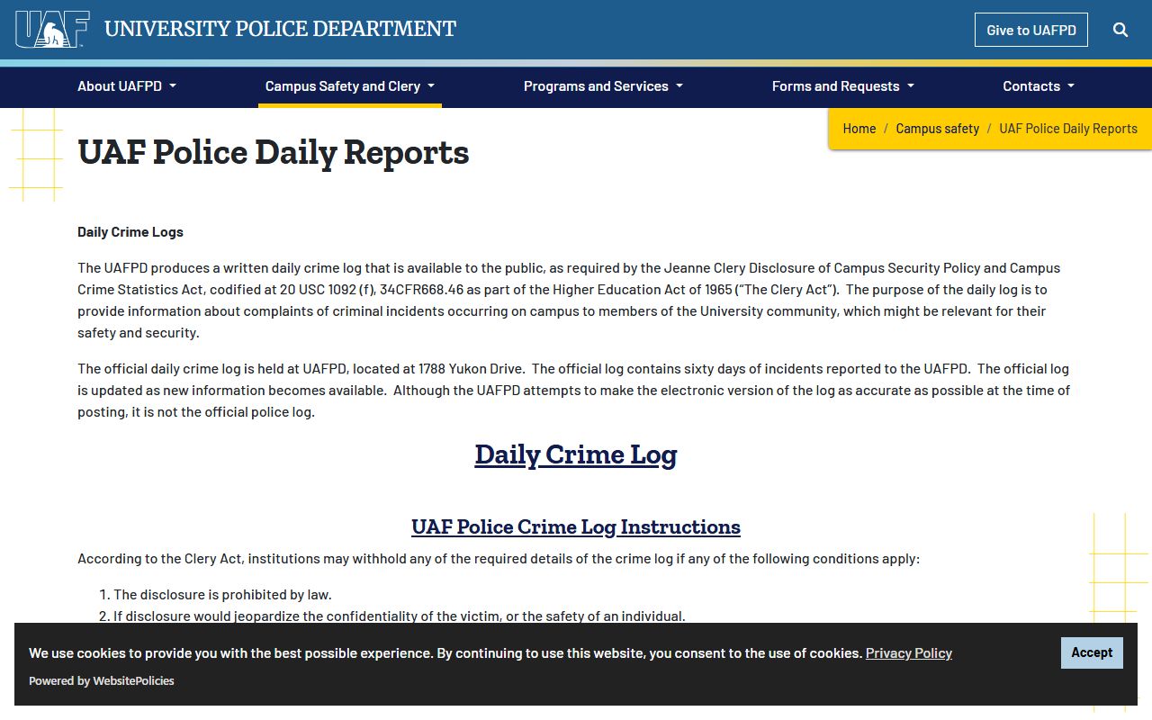 Fairbanks North Star Borough recent bookings UAF police daily reports