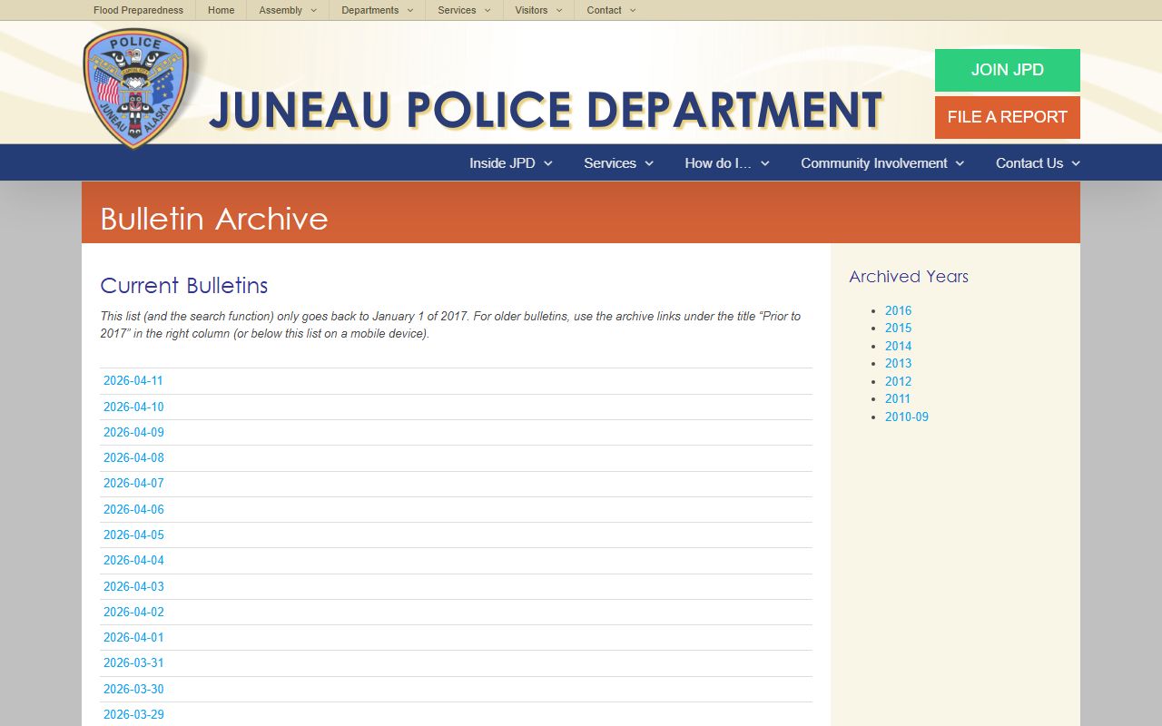 Juneau recent bookings JPD daily bulletin archive
