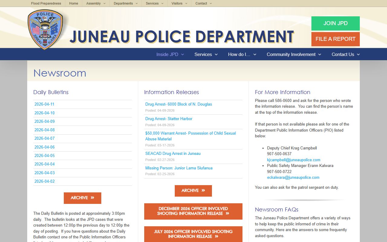 Juneau booking records JPD newsroom press releases