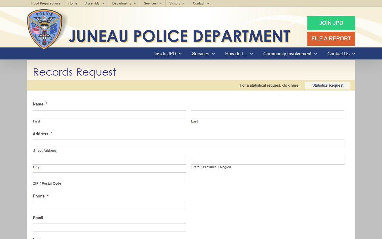 Juneau booking records JPD records request form