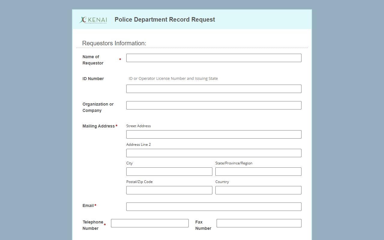 Kenai Peninsula recent bookings Kenai PD records request form