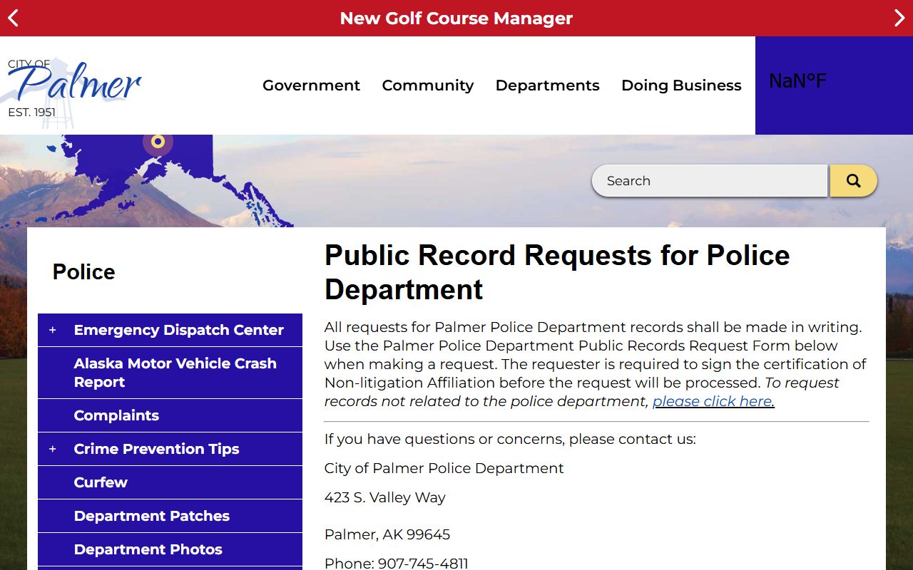 Matanuska-Susitna Borough recent bookings Palmer records request