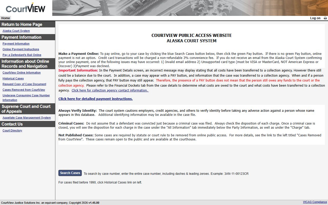 Alaska CourtView Public Access recent bookings search portal