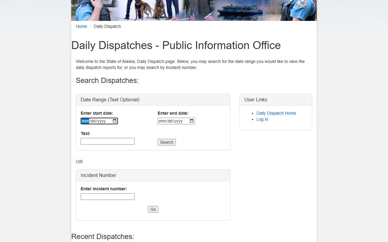 Alaska State Troopers daily dispatch recent bookings log