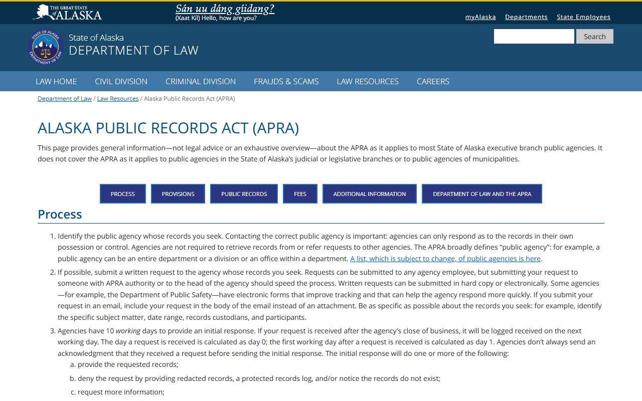 Alaska public records act guidelines recent bookings requests